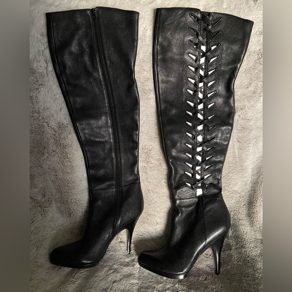Sarabelle Calvin Klein Over the Knee High Heel Soft Black Leather. *Brand New